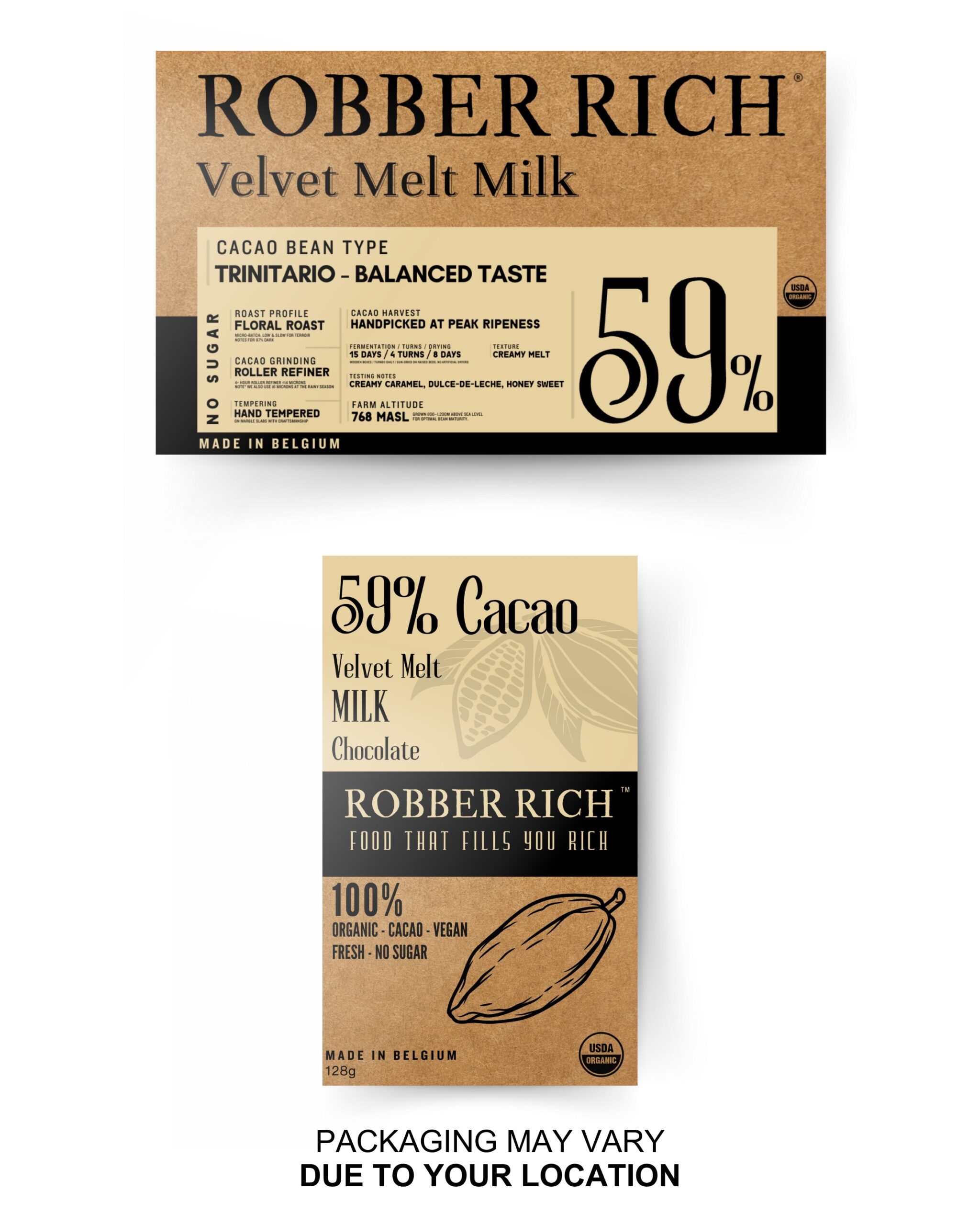 Robber Rich Velvet Melt MILK Chocolate 59% Cacao - 128g